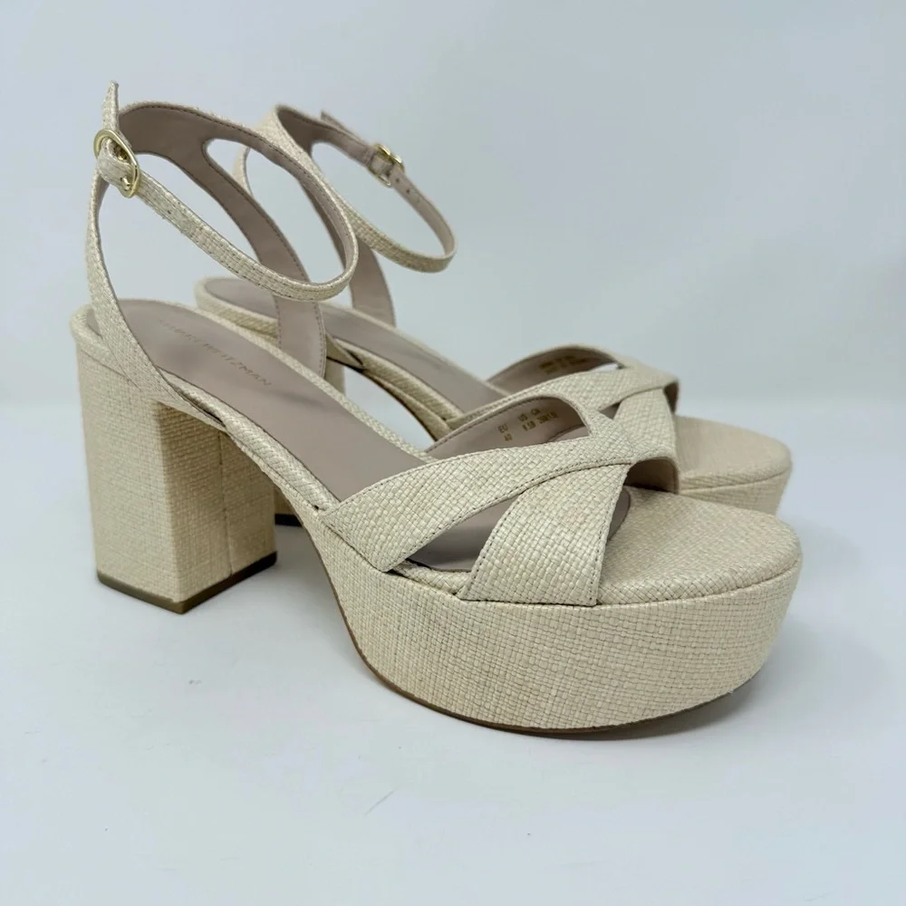 New Stuart Weitzman Miami Mid Platform Sandals Natural Sz 9.5